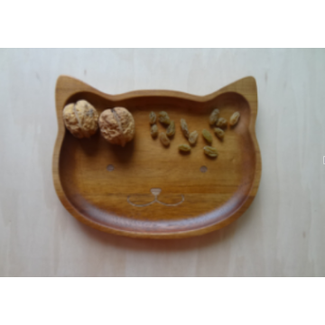 Cat-Shape Natural Wood Plate,